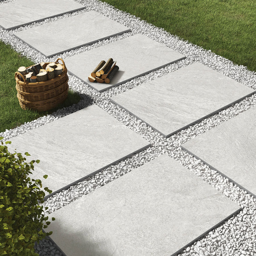 Luxor silver porcelain paving slabs